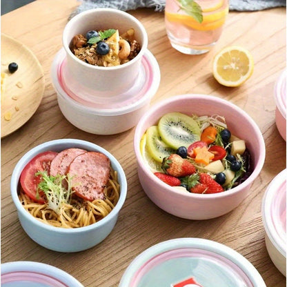 These wheat straw preservation bowls come in a set of three, perfect for storing vegetables, fruits, and dry foods. The microwave-safe round lunch boxes feature lidded sealed storage, making them suitable for on-the-go meals. Ideal for cafeterias