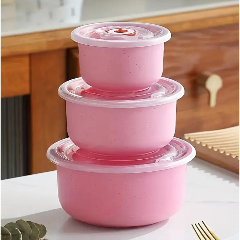 These wheat straw preservation bowls come in a set of three, perfect for storing vegetables, fruits, and dry foods. The microwave-safe round lunch boxes feature lidded sealed storage, making them suitable for on-the-go meals. Ideal for cafeterias