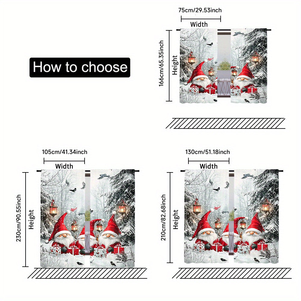 Set of 2 cute Christmas gnome curtains made of washable polyester, ideal for adding a festive touch to your living room, kitchen, or dining area. Rod not included. Enhance your decor with these decorative pieces that bring a holiday atmosphere to your