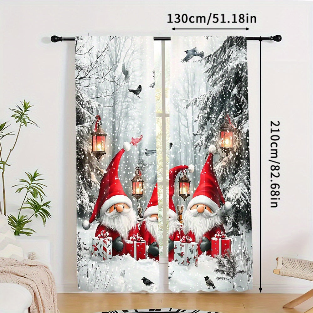 Set of 2 cute Christmas gnome curtains made of washable polyester, ideal for adding a festive touch to your living room, kitchen, or dining area. Rod not included. Enhance your decor with these decorative pieces that bring a holiday atmosphere to your