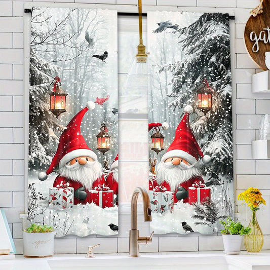 Set of 2 cute Christmas gnome curtains made of washable polyester, ideal for adding a festive touch to your living room, kitchen, or dining area. Rod not included. Enhance your decor with these decorative pieces that bring a holiday atmosphere to your