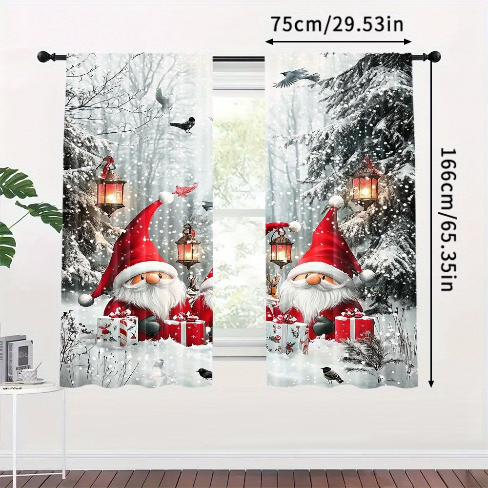 Set of 2 cute Christmas gnome curtains made of washable polyester, ideal for adding a festive touch to your living room, kitchen, or dining area. Rod not included. Enhance your decor with these decorative pieces that bring a holiday atmosphere to your