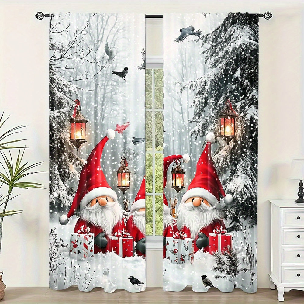 Set of 2 cute Christmas gnome curtains made of washable polyester, ideal for adding a festive touch to your living room, kitchen, or dining area. Rod not included. Enhance your decor with these decorative pieces that bring a holiday atmosphere to your