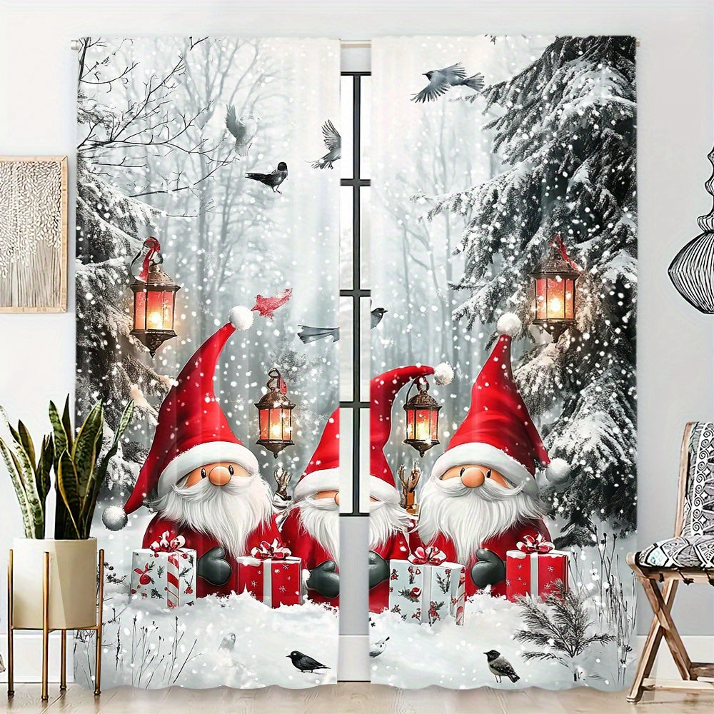 Set of 2 cute Christmas gnome curtains made of washable polyester, ideal for adding a festive touch to your living room, kitchen, or dining area. Rod not included. Enhance your decor with these decorative pieces that bring a holiday atmosphere to your