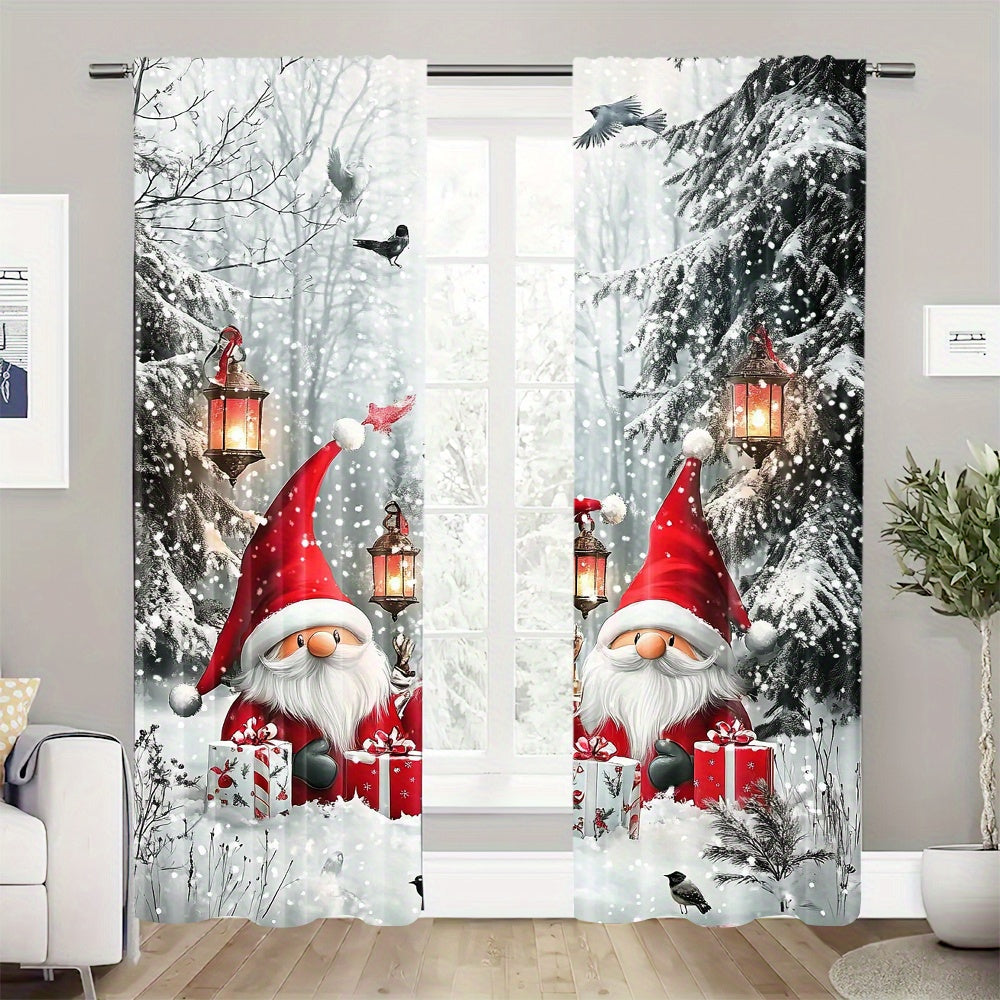 Set of 2 cute Christmas gnome curtains made of washable polyester, ideal for adding a festive touch to your living room, kitchen, or dining area. Rod not included. Enhance your decor with these decorative pieces that bring a holiday atmosphere to your