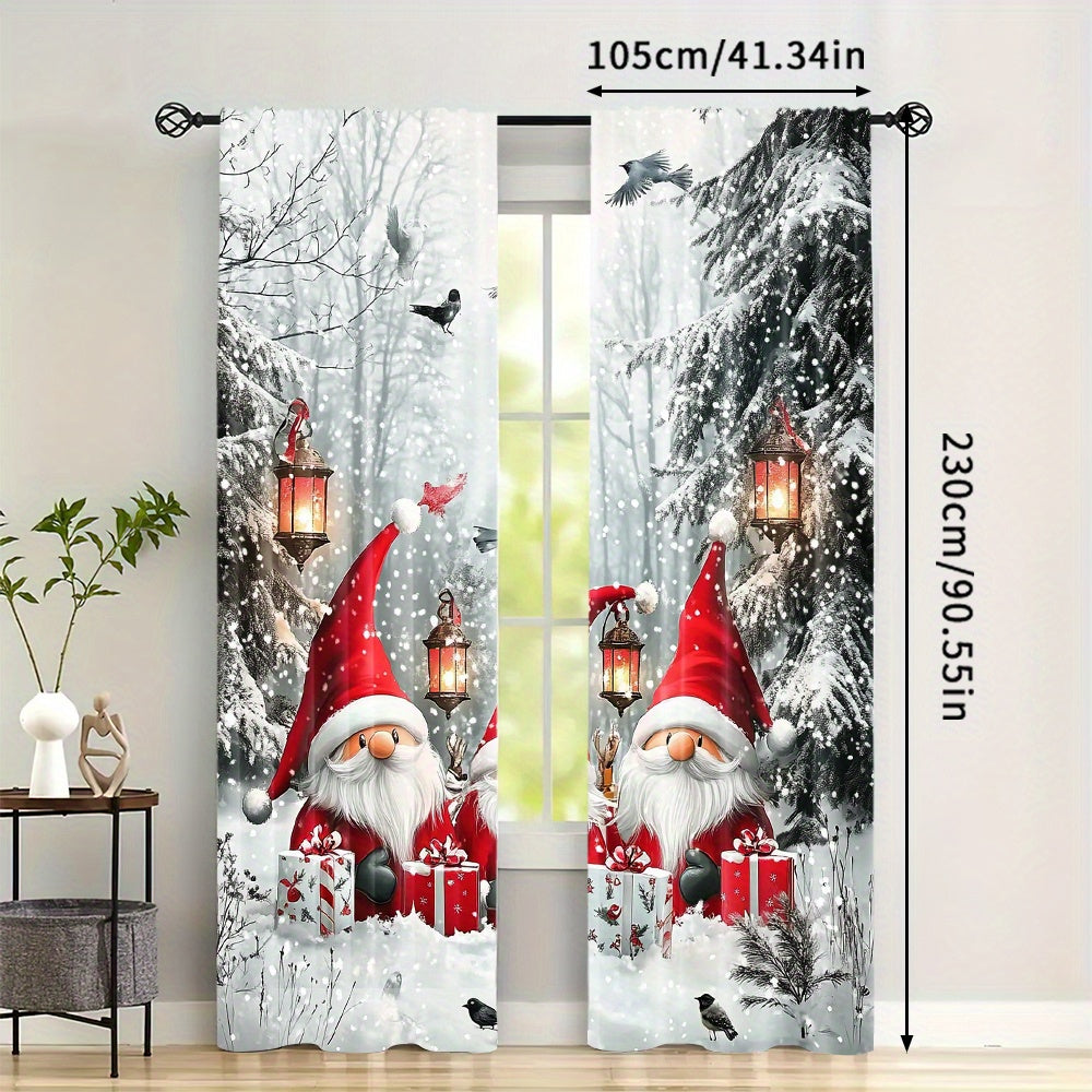 Set of 2 cute Christmas gnome curtains made of washable polyester, ideal for adding a festive touch to your living room, kitchen, or dining area. Rod not included. Enhance your decor with these decorative pieces that bring a holiday atmosphere to your