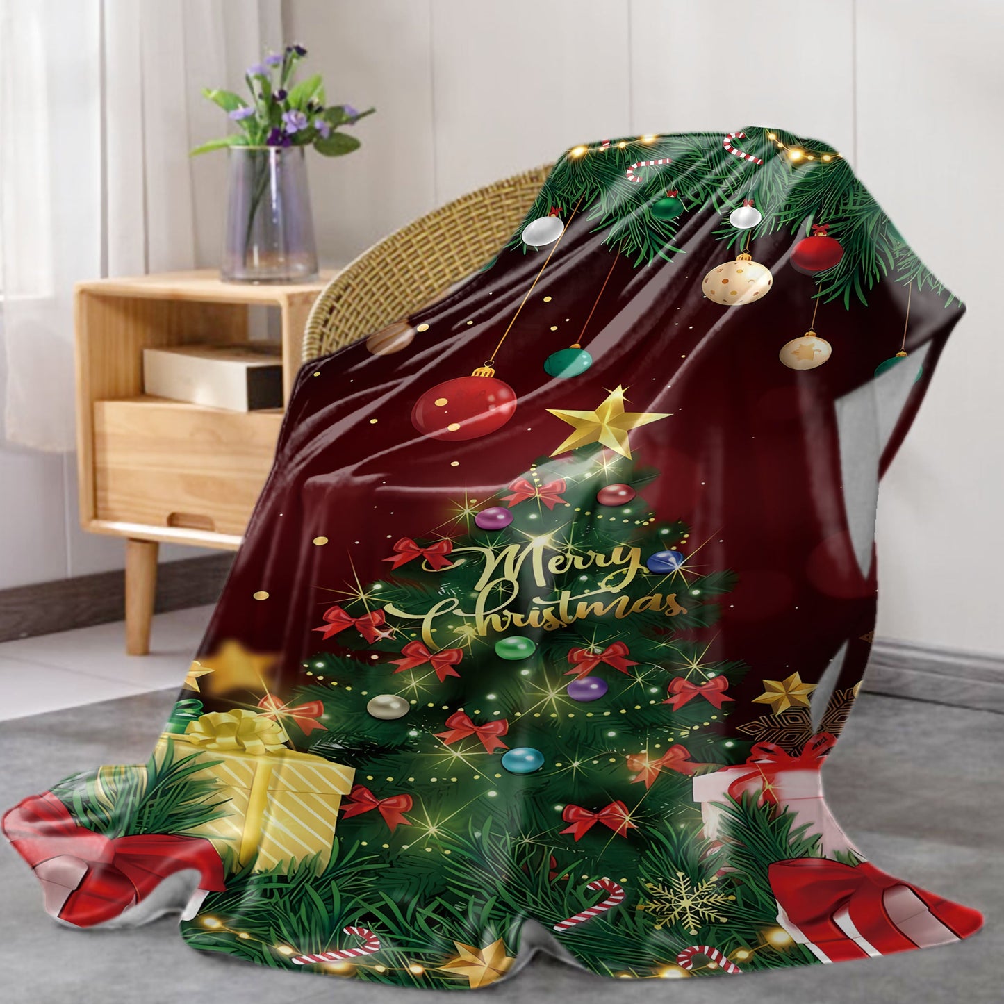 Stay warm and cozy this holiday season with our 1PC Mid-Century Christmas Tree & Gifts Digital Print Flannel Throw Blanket. Made from soft and comfortable all-season polyester, this knitted blanket is perfect for the bed, sofa, office, or camping. With a