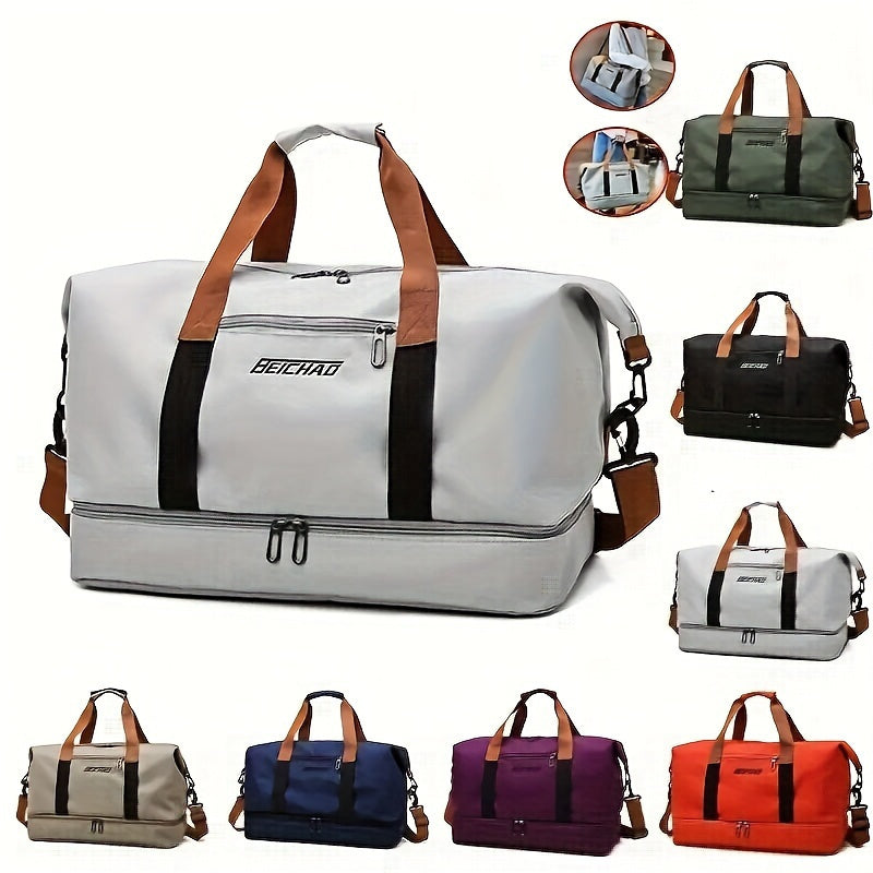 Stylish large capacity travel bag with separate compartments for wet and dry items, perfect for outings, fitness, and college.