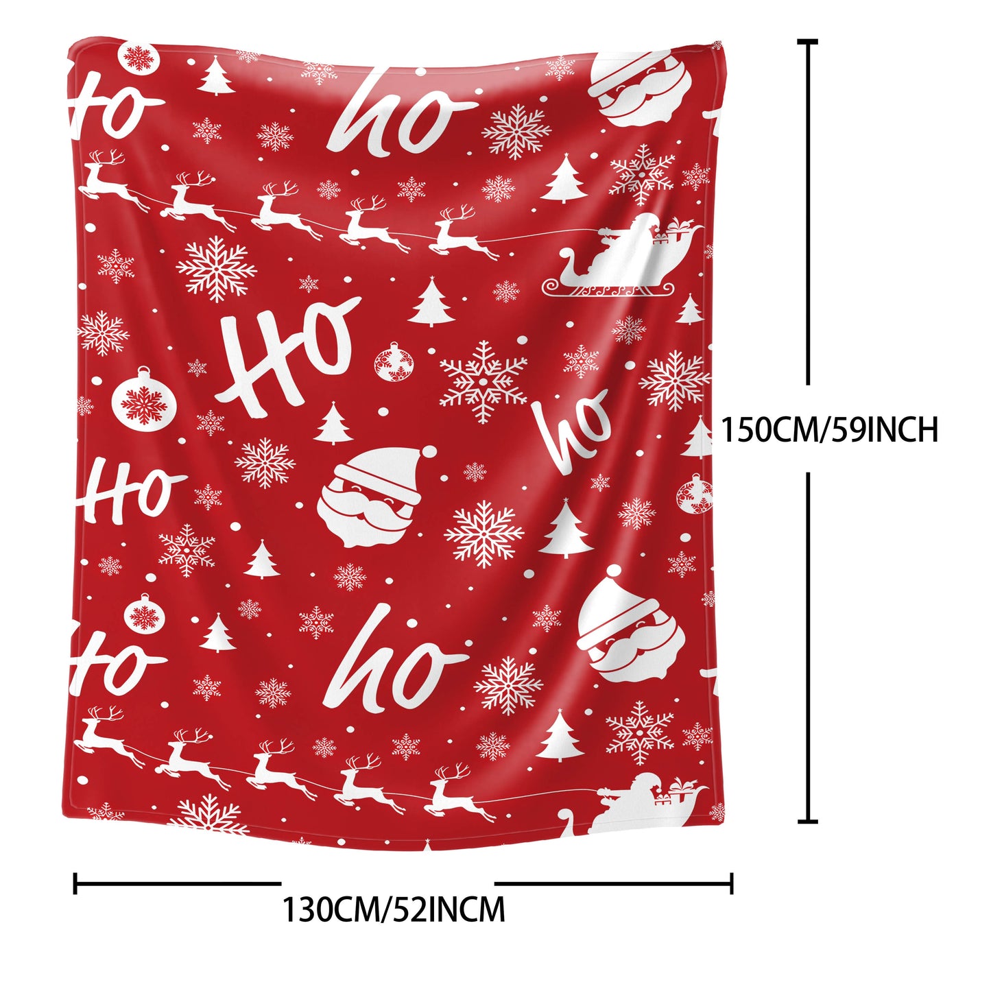 Christmas Flannel Throw Blanket featuring Santa Claus & Moose Cartoon Print, Soft & Cozy for All Seasons. Made with 200-250g Fabric, Knit Polyester Cover and Mid-Century Style. Perfect for Bed, Sofa, Office, or Camping.