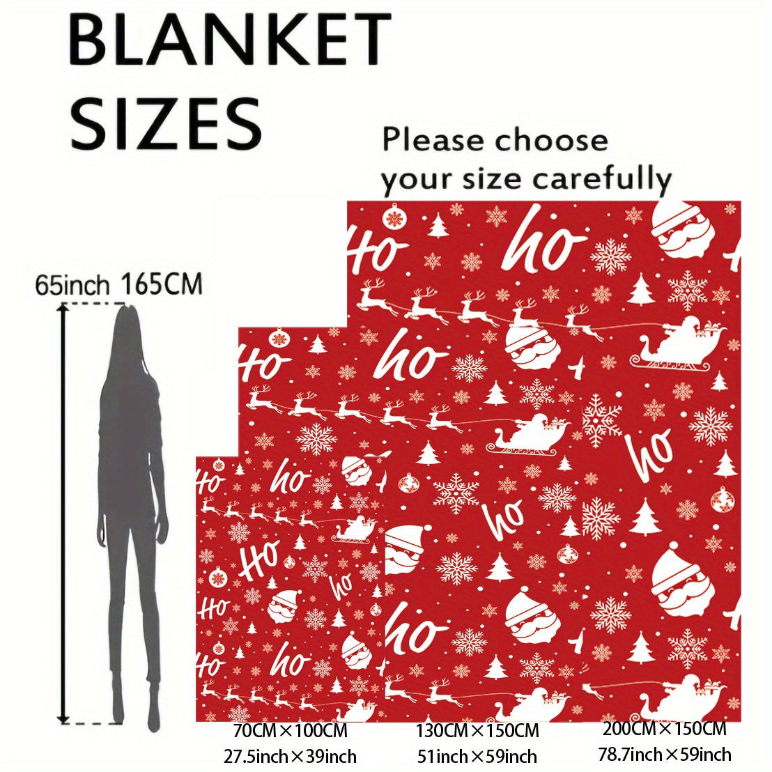 Christmas Flannel Throw Blanket featuring Santa Claus & Moose Cartoon Print, Soft & Cozy for All Seasons. Made with 200-250g Fabric, Knit Polyester Cover and Mid-Century Style. Perfect for Bed, Sofa, Office, or Camping.