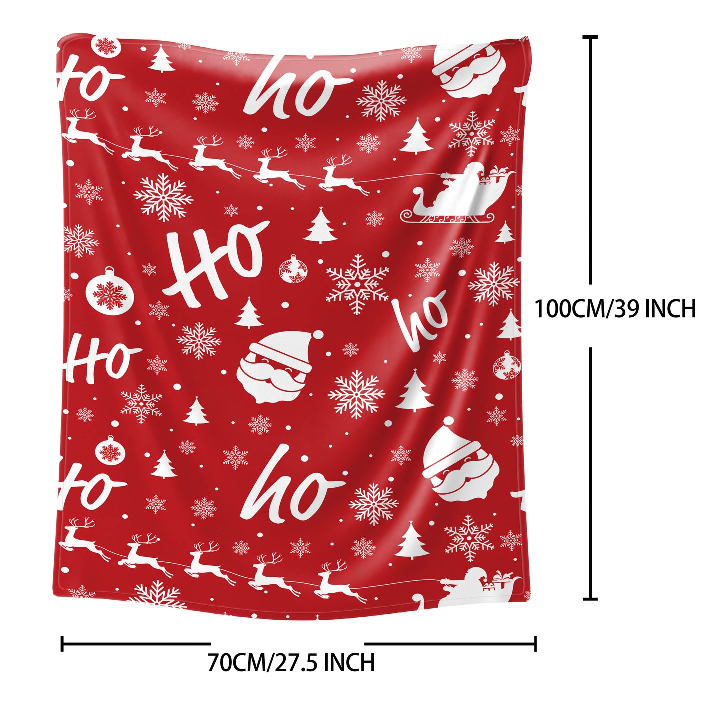 Christmas Flannel Throw Blanket featuring Santa Claus & Moose Cartoon Print, Soft & Cozy for All Seasons. Made with 200-250g Fabric, Knit Polyester Cover and Mid-Century Style. Perfect for Bed, Sofa, Office, or Camping.