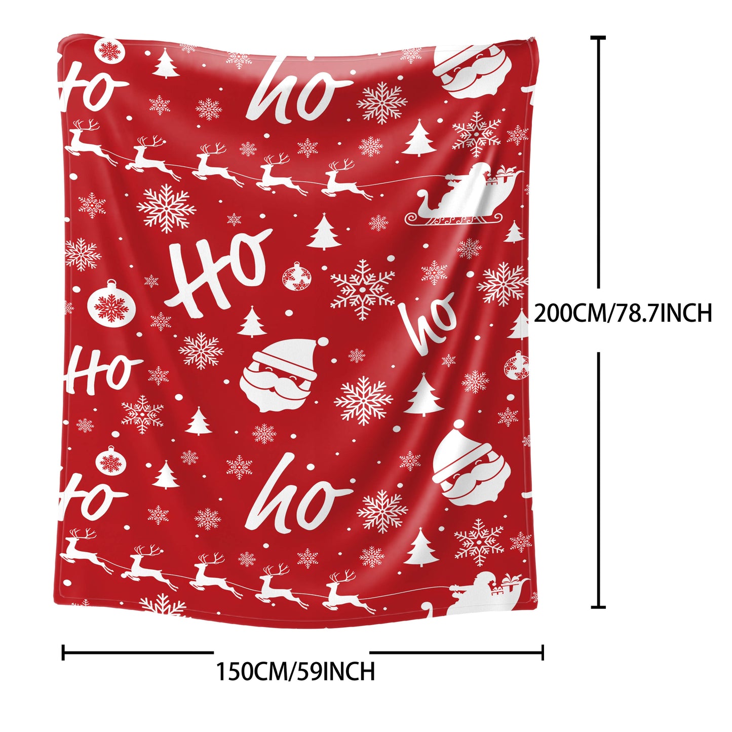 Christmas Flannel Throw Blanket featuring Santa Claus & Moose Cartoon Print, Soft & Cozy for All Seasons. Made with 200-250g Fabric, Knit Polyester Cover and Mid-Century Style. Perfect for Bed, Sofa, Office, or Camping.