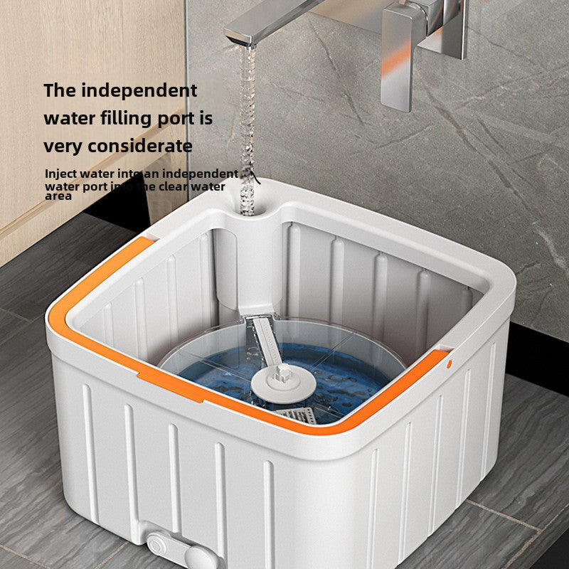 Convenient EasyWring Spin Mop and Bucket System with Separate Compartments - No Hands Required for Washing, Comes with Washable Microfiber Mop Pad, Perfect for Cleaning Home, Bedroom, Kitchen, Bathroom, Office, and Dorm, Reusable Mop Pads included