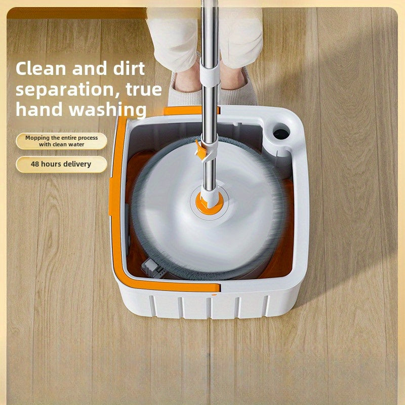 Convenient EasyWring Spin Mop and Bucket System with Separate Compartments - No Hands Required for Washing, Comes with Washable Microfiber Mop Pad, Perfect for Cleaning Home, Bedroom, Kitchen, Bathroom, Office, and Dorm, Reusable Mop Pads included