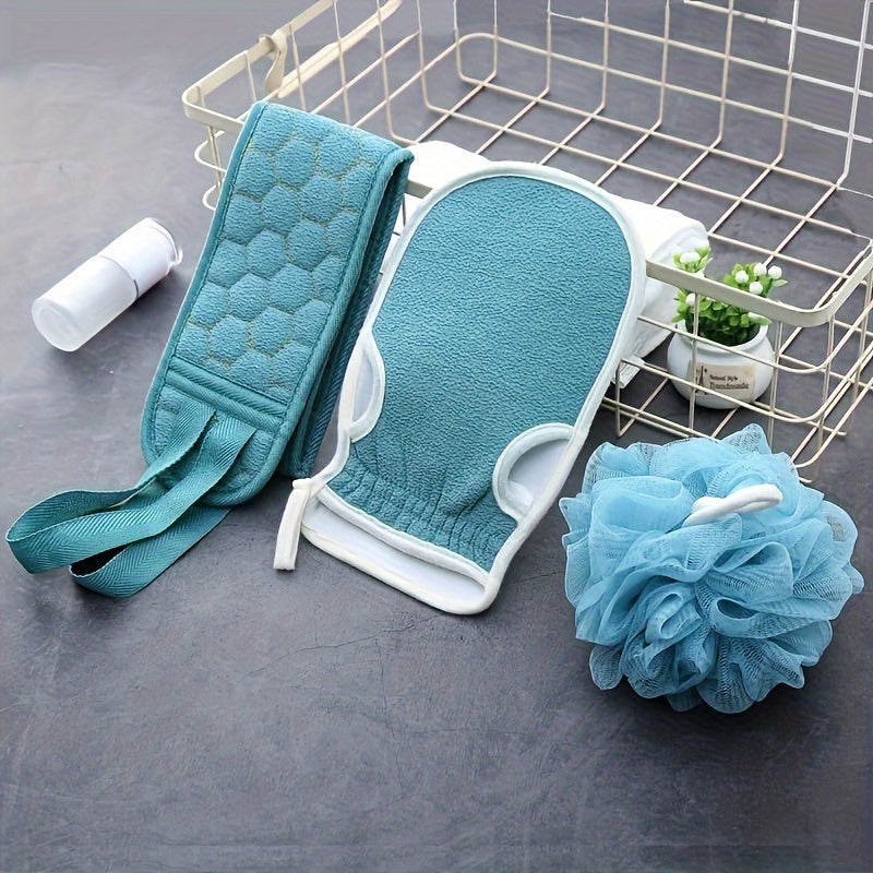 Bath Exfoliation Set includes Loofah Sponge, Bath Glove, and Exfoliating Washcloth - Ideal for Spa and Shower Scrubbing for Massage and Body Care.