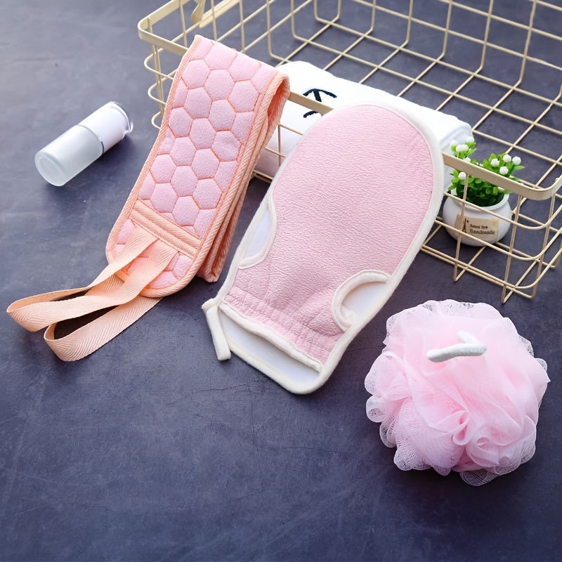 Bath Exfoliation Set includes Loofah Sponge, Bath Glove, and Exfoliating Washcloth - Ideal for Spa and Shower Scrubbing for Massage and Body Care.