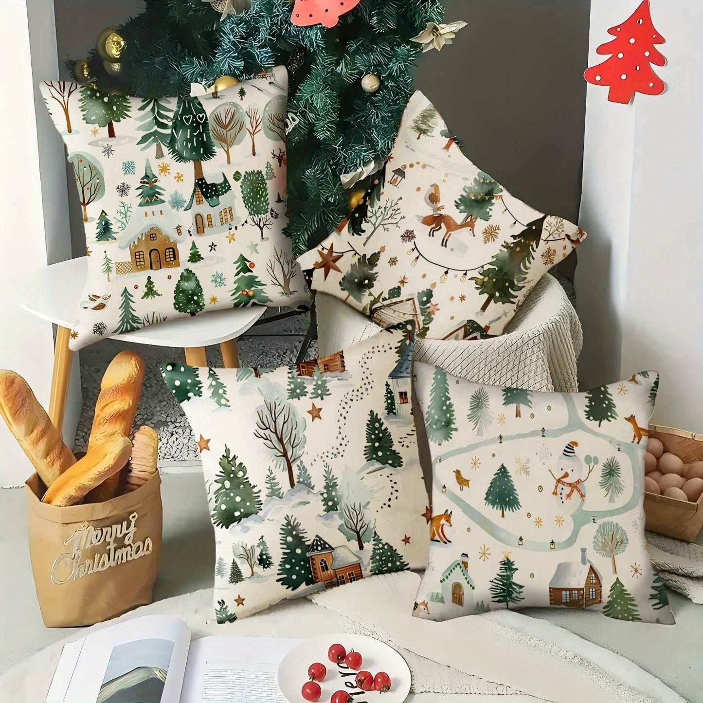 Get into the holiday spirit with these festive Christmas decoration pillow covers! Made from high-quality linen with cute Christmas tree, snowman, and moose prints, these covers are perfect for adding a touch of holiday cheer to your living room or