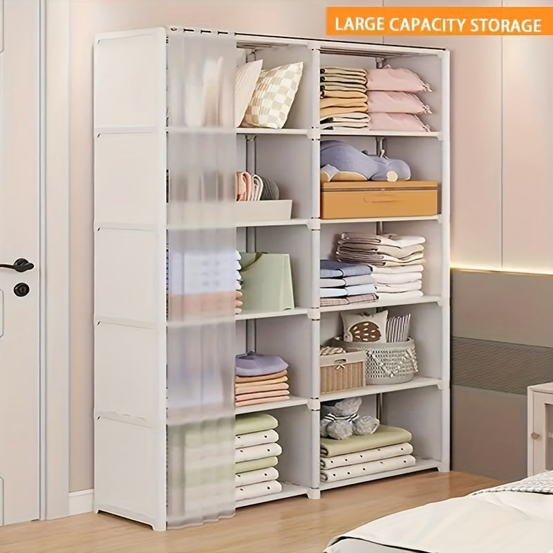 Spacious and Functional Large White Metal Plastic Wardrobe with Dustproof Cover - Multipurpose Storage Solution for Clothes, Shoes, and Accessories - Mountable Closet System for Organized Storage