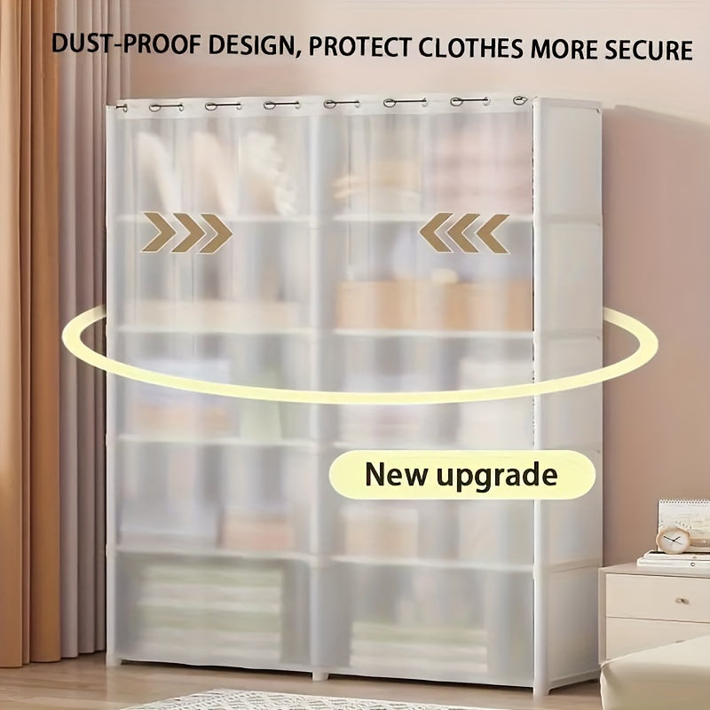 Spacious and Functional Large White Metal Plastic Wardrobe with Dustproof Cover - Multipurpose Storage Solution for Clothes, Shoes, and Accessories - Mountable Closet System for Organized Storage