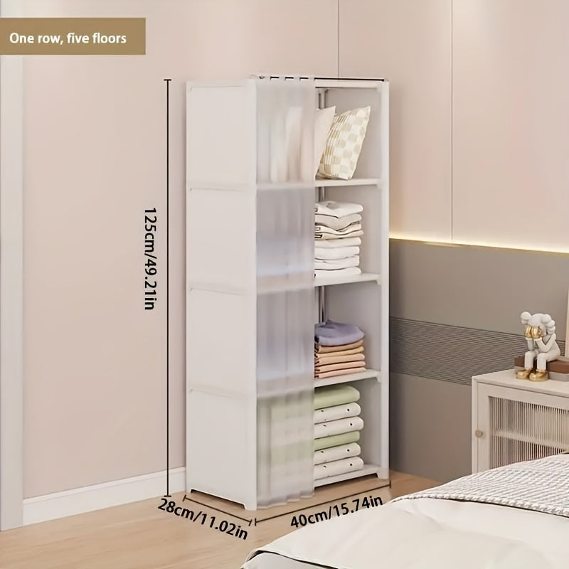 Spacious and Functional Large White Metal Plastic Wardrobe with Dustproof Cover - Multipurpose Storage Solution for Clothes, Shoes, and Accessories - Mountable Closet System for Organized Storage