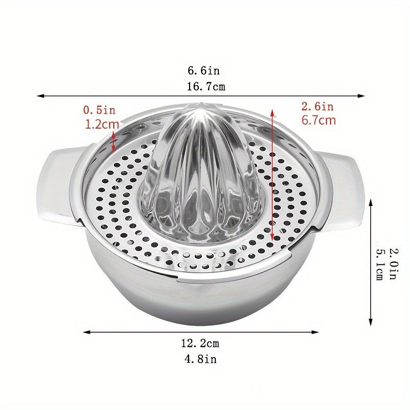 Durable Stainless Steel Manual Citrus Juicer with Fine Mesh Strainer - Portable & Multifunctional Tool for Fresh Orange, Lemon & Fruit Juice - No Electricity Needed, Easy to Clean, Sleek Kitchenware for Making Fresh Juice