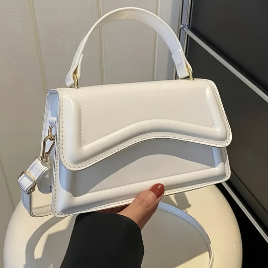 Women's Fashion Crossbody Shoulder Bag in solid color faux leather with adjustable strap, buckle closure, painted edges, perfect for casual or elegant occasions in Guangzhou.