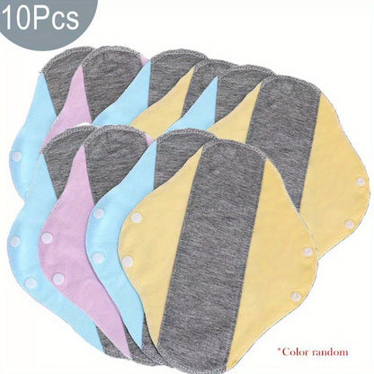 10 reusable menstrual pads for women and elderly with leakproof, breathable, double-sided design in colorful stripes.