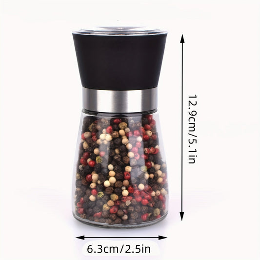 Practical Kitchen Gadget: Hand Grinder for Pepper, Salt, and Spices with Glass Storage Container