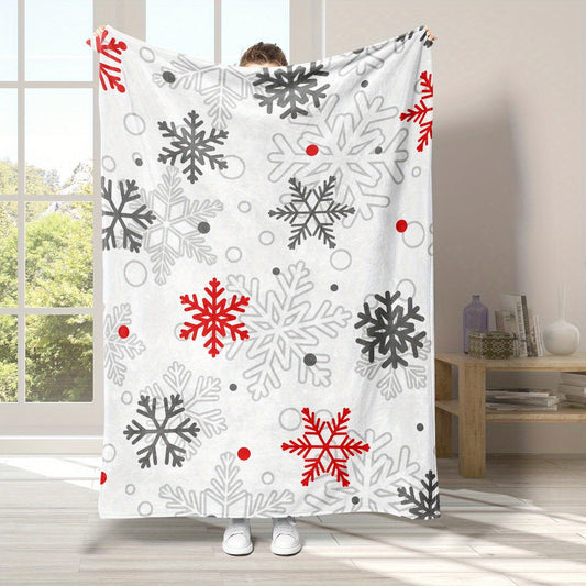 Contemporary Snowflake Flannel Throw Blanket - One Piece, Woven Polyester Material, Ultra-Soft, Warm, Tear-Resistant, Allergy-Friendly - Ideal for Couch, Bed, Office, Camping, and all Seasons - Great Christmas Present