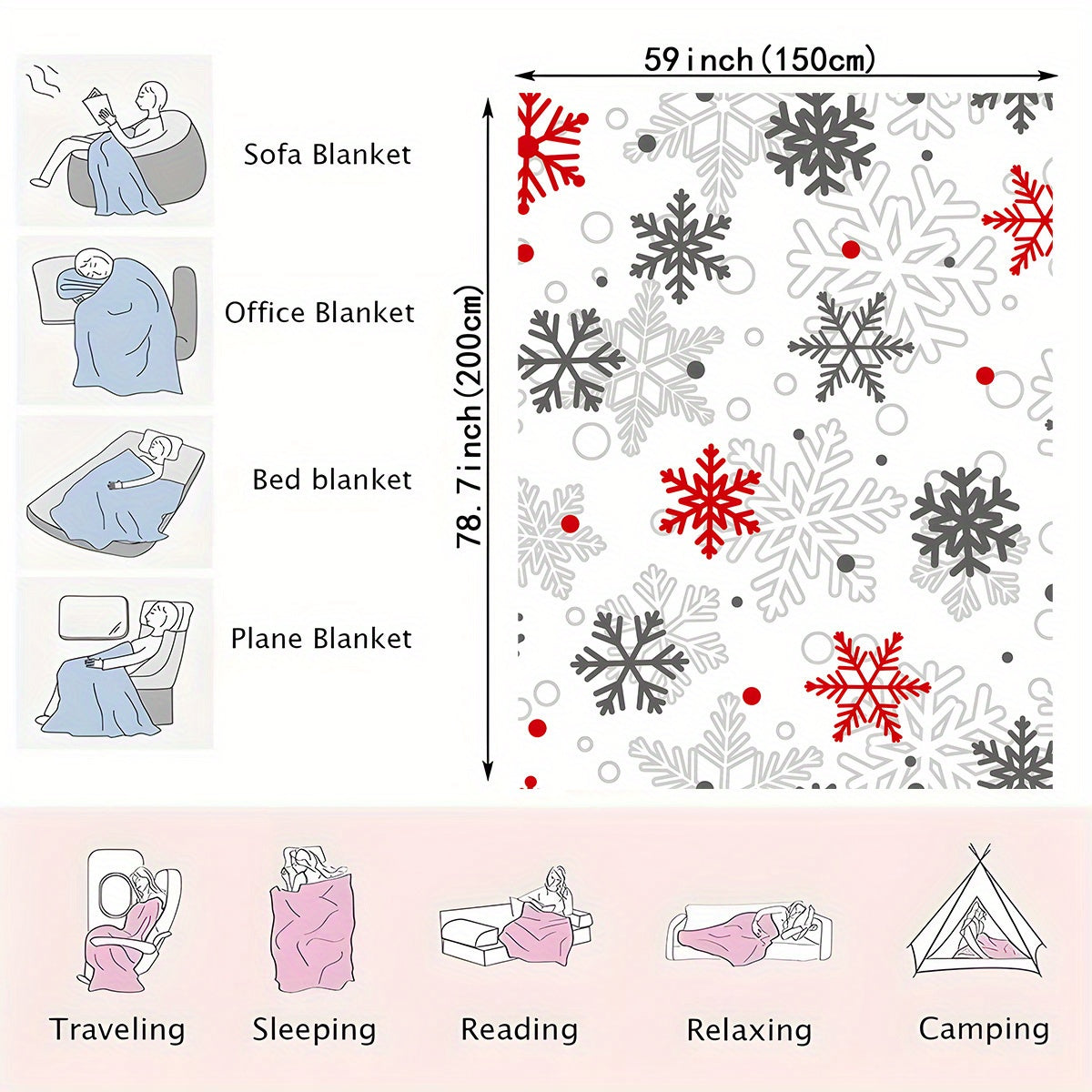 Современное фланелевое покрывало Snowflake - одно изделие, ткань из полиэстера, ультрамягкое, теплое, устойчивое к разрывам, гипоаллергенное - идеально подходит для дивана, кровати, офиса, кемпинга и всех сезонов - отличный рождественский подарок