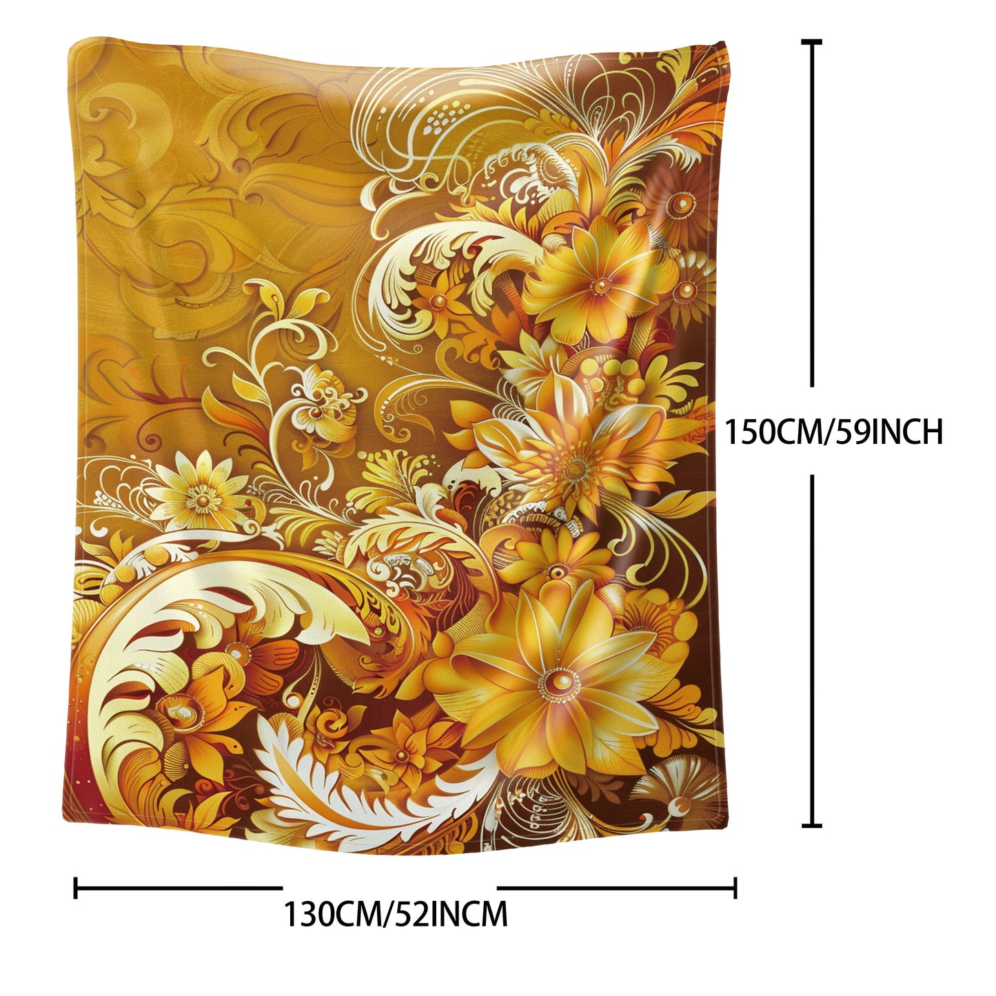 Stay snug with our Cozy Golden Flower Print Flannel Throw Blanket - Designed for ultimate comfort and warmth in any season - Ideal for home, work, or on the go - Easy to care for, makes a versatile gift option