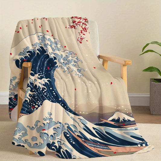 Soft, cozy, and lightweight Kanagawa Surf Print Flannel Throw Blanket is ideal for all seasons. Perfect for use on bed, sofa, office, camping, and travel.