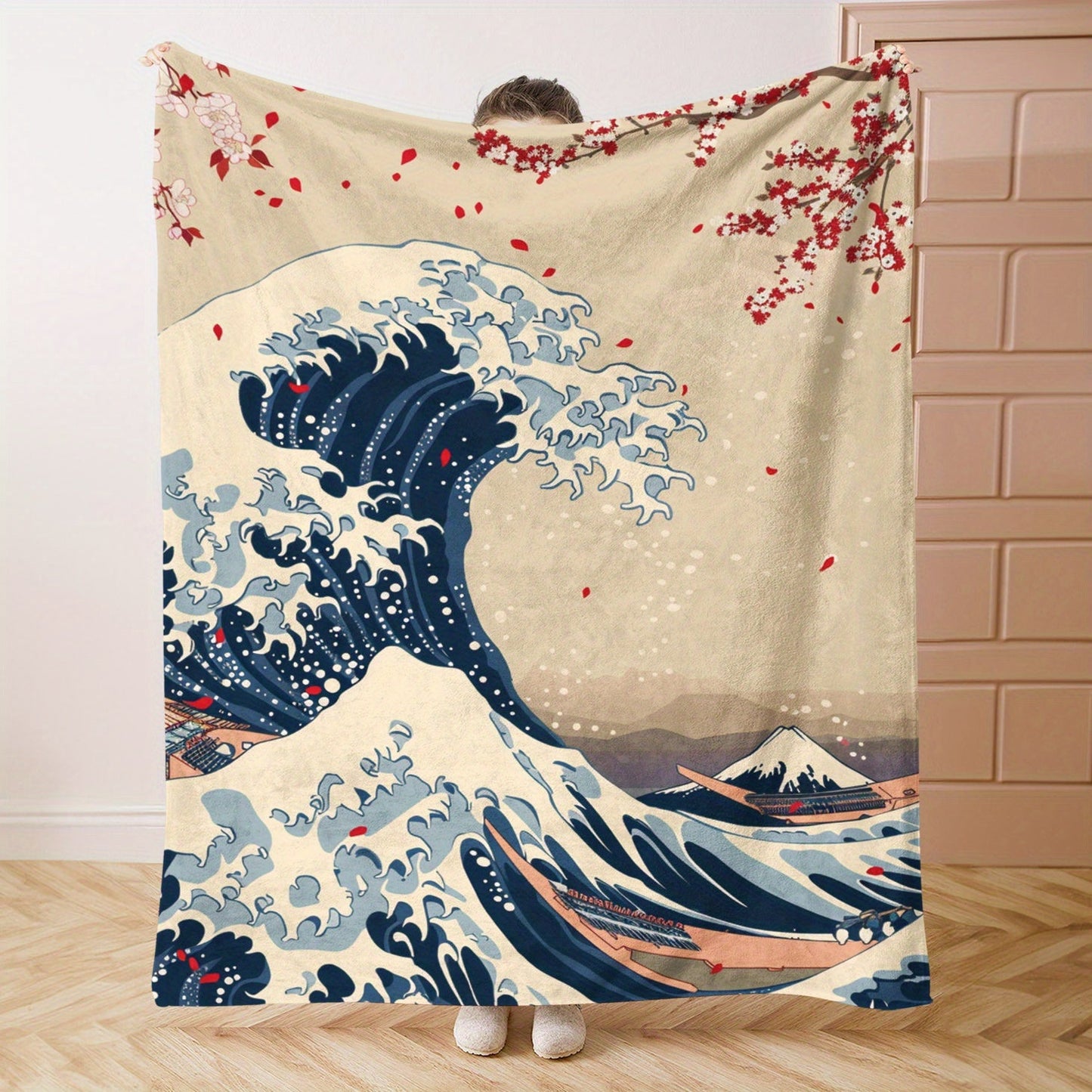 Soft, cozy, and lightweight Kanagawa Surf Print Flannel Throw Blanket is ideal for all seasons. Perfect for use on bed, sofa, office, camping, and travel.