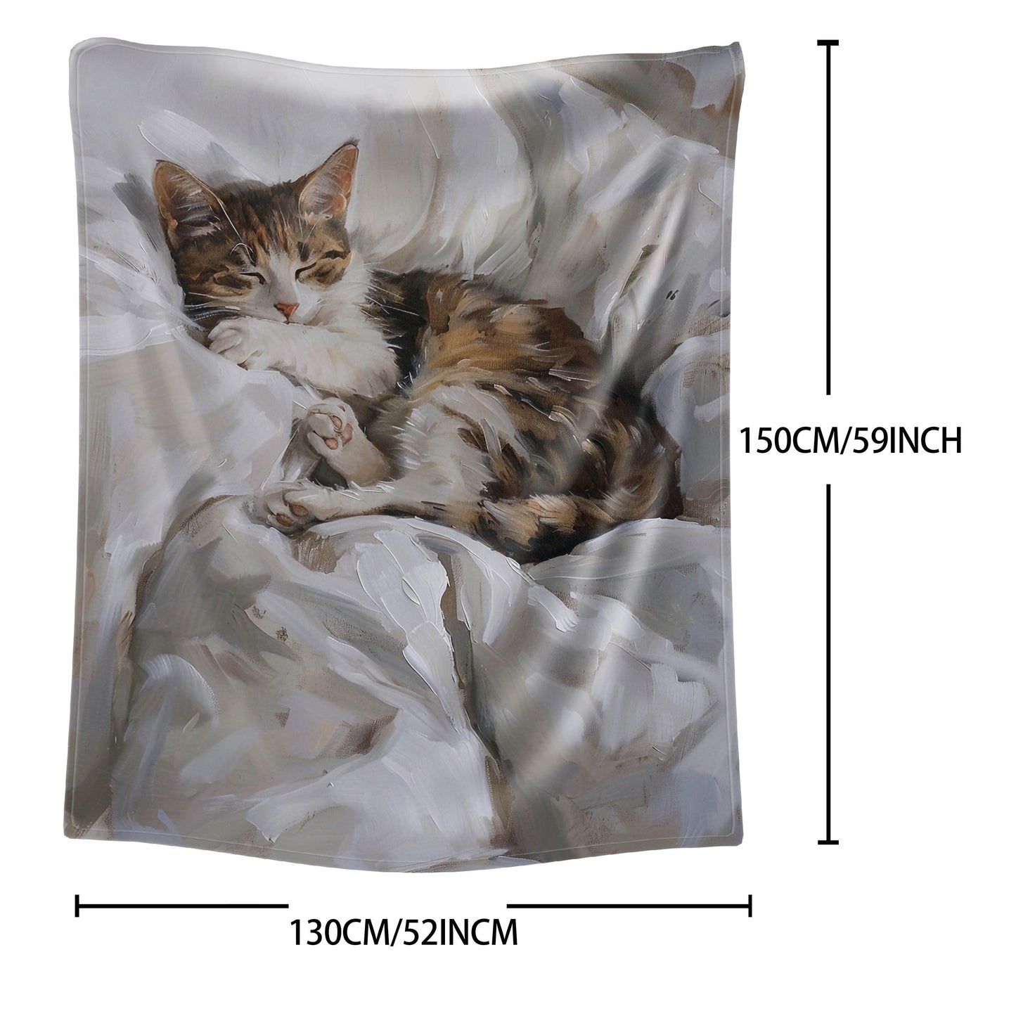 Soft and cozy Contemporary Sleeping Cat Print Flannel Blanket, perfect for bed, sofa, office, camping, and travel. Made of lightweight knitted polyester, it is machine washable and suitable for all seasons. Makes a great gift option too!