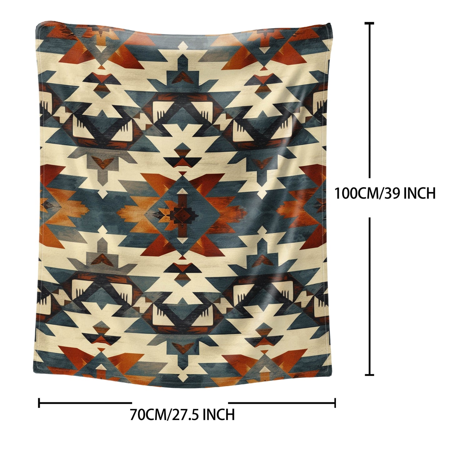 Soft and cozy Aztec-inspired digital print flannel blanket for bed, sofa, and travel. This lightweight, all-season blanket offers warmth, is machine washable, and made of 100% polyester with a contemporary style and no embellishment.