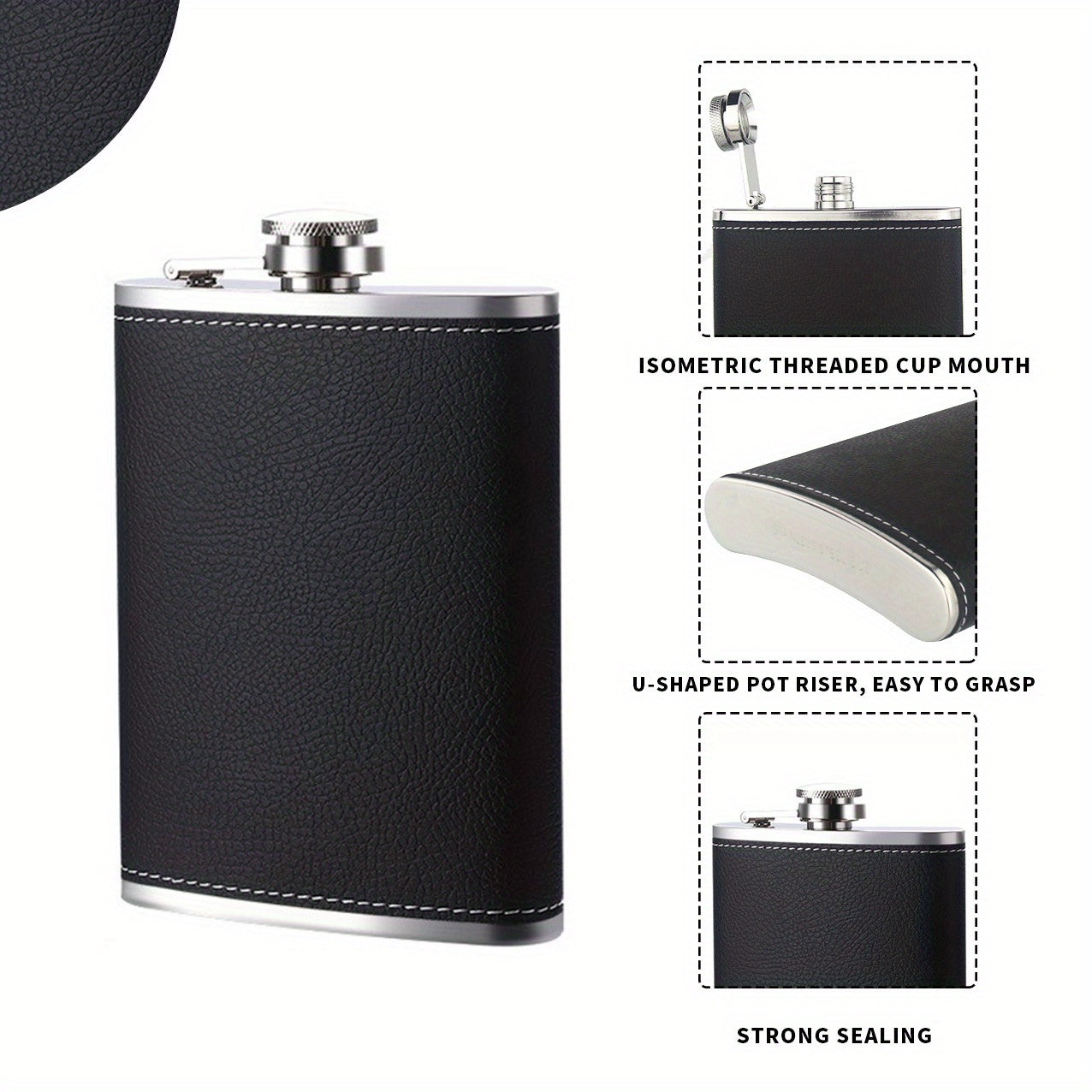 Leakproof Stainless Steel Hip Flask with Soft Touch Leather Packaging, Perfect for Whiskey, Rum, and Vodka. Portable, Rugged, and Durable for Outdoor Use. Smooth and Delicate Wine Bottle Alternative.