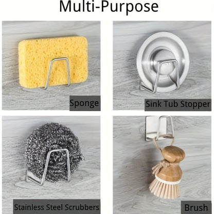 The Stainless Steel Kitchen Sink Storage Rack is a self-adhesive, wall-mounted organizer for sponges and cloths. It is available in sets of 1, 3, or 5 pieces.