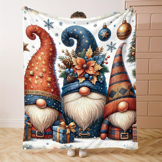 Cozy up with our Christmas Gnomes Print Flannel Throw Blanket! This soft and inviting blanket is perfect for adding a touch of festive charm to your bed, sofa, office, or camping adventures. Made from mid-century style polyester knitted fabric, this