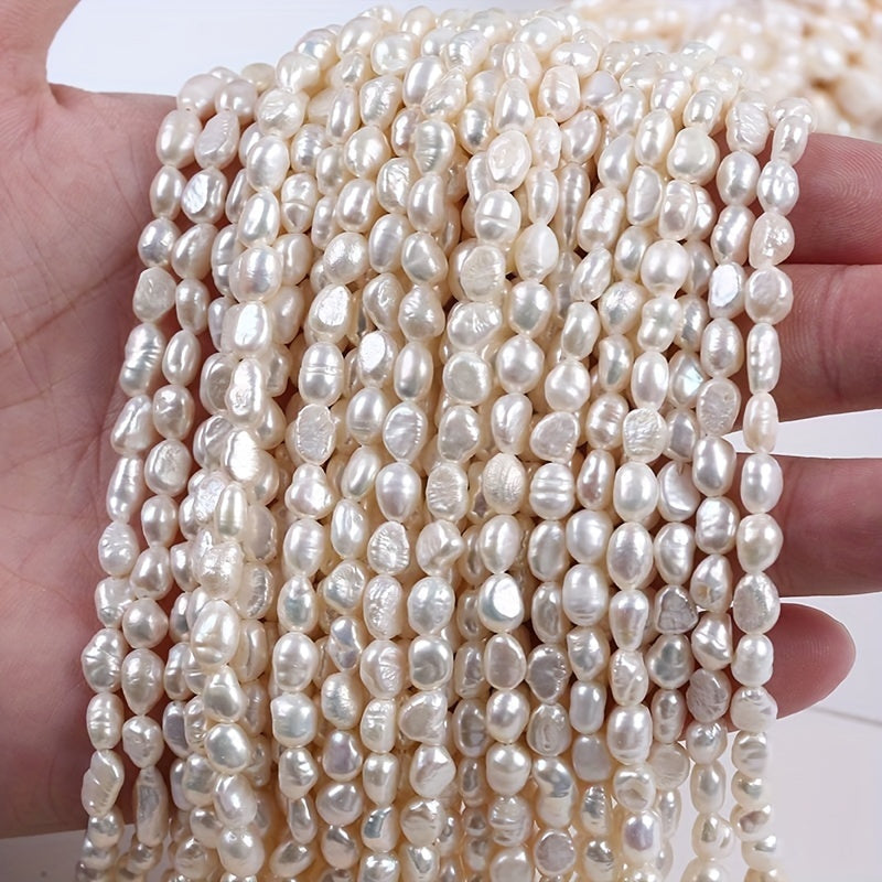 Natural freshwater pearl beads, double-sided 4-5mm, drilled for DIY jewelry, 20cm strand with luster.