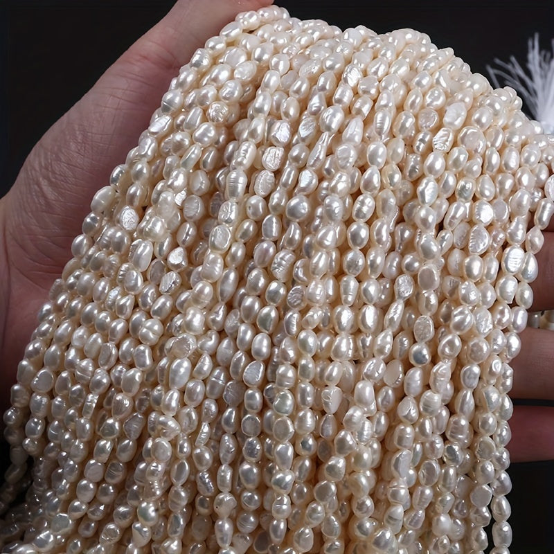 Natural freshwater pearl beads, double-sided 4-5mm, drilled for DIY jewelry, 20cm strand with luster.