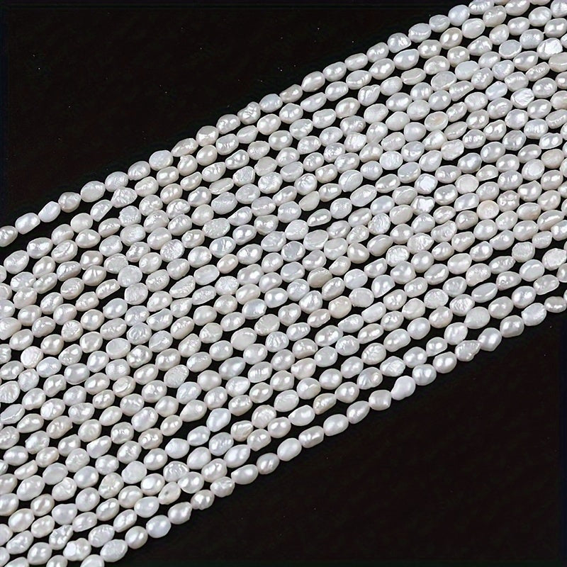 Natural freshwater pearl beads, double-sided 4-5mm, drilled for DIY jewelry, 20cm strand with luster.