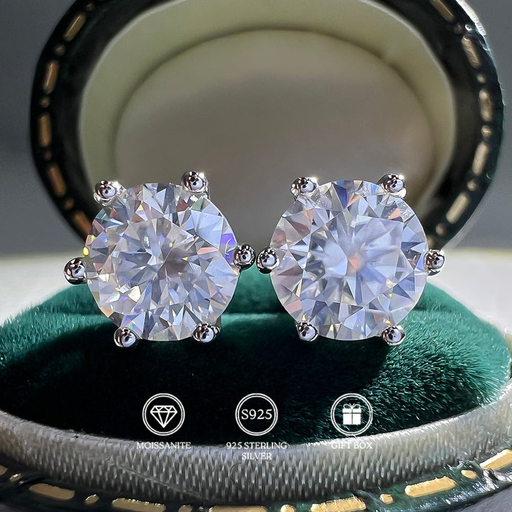 Vintage Boho Style Moissanite Stud Earrings - Spark Grow 1 Pair of 0.5/1/2/3 Carat Round Moissanite Stud Earrings in 925 Silver with Plating. Elegant Jewelry Gift for Women, Perfect for Daily Wear & Special Occasions