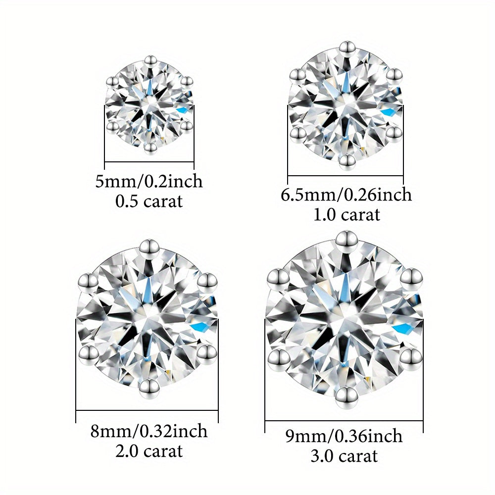 Vintage Boho Style Moissanite Stud Earrings - Spark Grow 1 Pair of 0.5/1/2/3 Carat Round Moissanite Stud Earrings in 925 Silver with Plating. Elegant Jewelry Gift for Women, Perfect for Daily Wear & Special Occasions