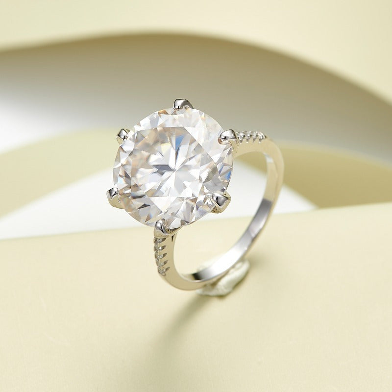 Classic and Simple Ethic Diam 10.0 Carat Moissanite Engagement Ring in 18K Gold Plated 925 Sterling Silver, Featuring a Six Prong Solitaire Setting, Ideal for Weddings, Music Festivals, Thanksgiving, and Every Season