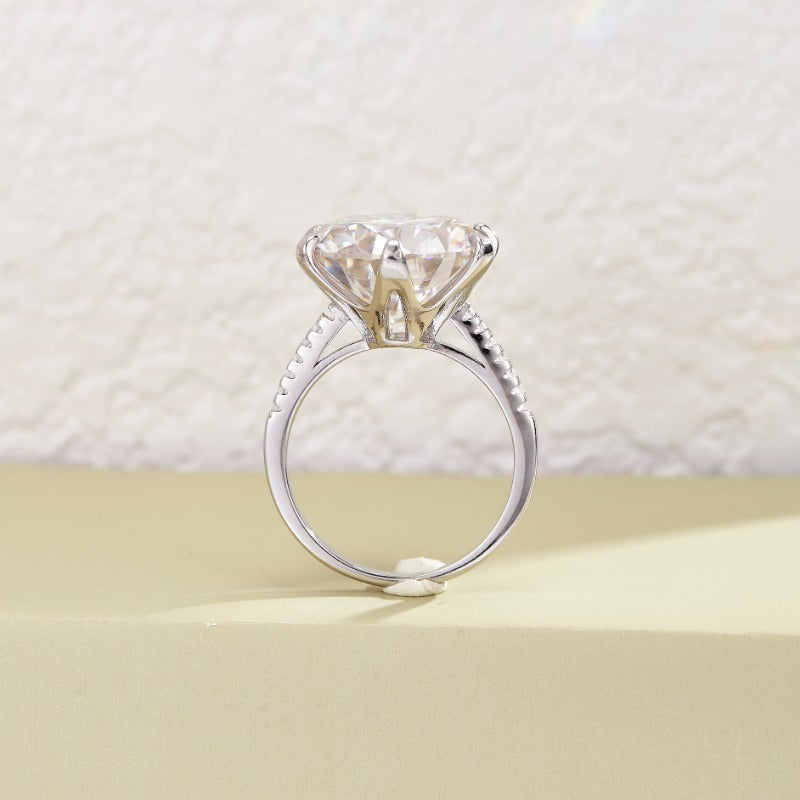 Classic and Simple Ethic Diam 10.0 Carat Moissanite Engagement Ring in 18K Gold Plated 925 Sterling Silver, Featuring a Six Prong Solitaire Setting, Ideal for Weddings, Music Festivals, Thanksgiving, and Every Season