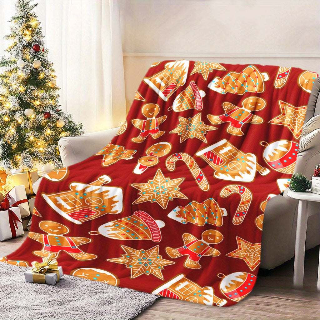 Get into the holiday spirit with our festive Christmas tree, candy cane, and gingerbread patterned flannel fleece blanket. This soft and warm blanket is perfect for naps, camping, travel, or adding a touch of Christmas cheer to your home or office decor.