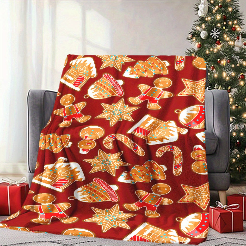 Get into the holiday spirit with our festive Christmas tree, candy cane, and gingerbread patterned flannel fleece blanket. This soft and warm blanket is perfect for naps, camping, travel, or adding a touch of Christmas cheer to your home or office decor.