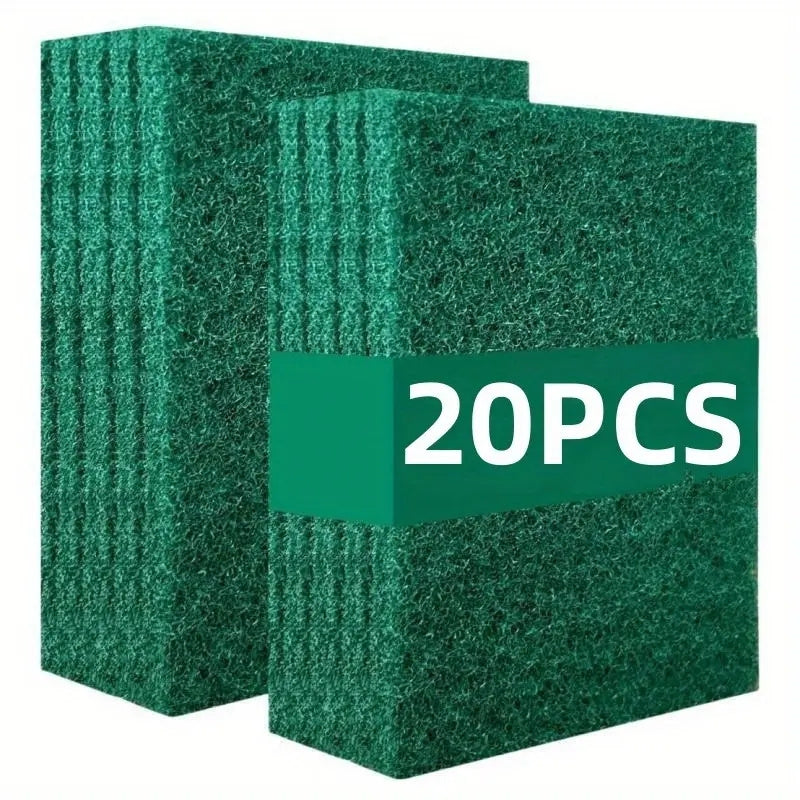 20 green microfiber cleaning sponges, vintage style for home kitchen use. Made of polyester, with low shedding and machine washable. Ideal for scrubbing dishes, cleaning pots, and other kitchen tasks.