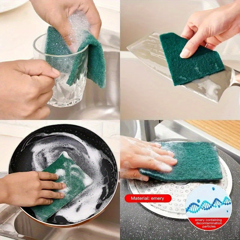 20 green microfiber cleaning sponges, vintage style for home kitchen use. Made of polyester, with low shedding and machine washable. Ideal for scrubbing dishes, cleaning pots, and other kitchen tasks.