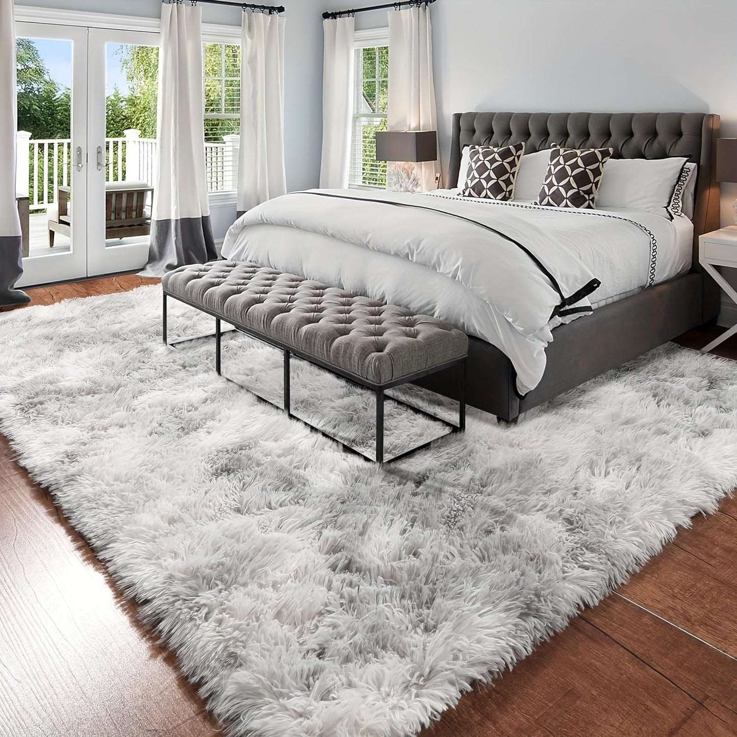 Luxurious 1pc Nordic Style Tie-Dye Mat in Grey and White, Soft Plush Shaggy Mat for Living Room or Bedroom. Dry clean only. Perfect for Home Decor and Room Accent, Ideal Rugs for Living Room.